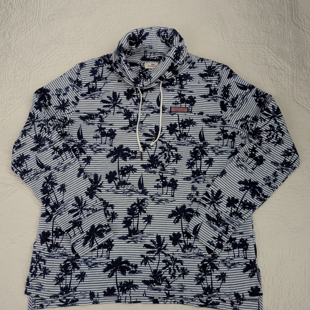 Vineyard Vines Navy and White Palm Print Pullover